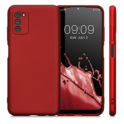 kwmobile Case Compatible with Samsung Galaxy A03s Case - Soft Slim Metallic TPU Silicone Cover - Metallic Dark Red - color: metallic dark red