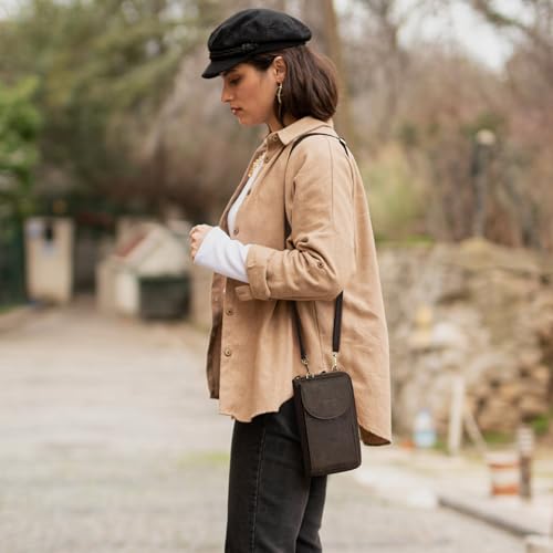 S-ZONE Small Crossbody Bags for Women Phone Purse RFID Blocking Wallet | Card Slots, Vegan Leather, Anti-theft, Multi Pockets, Detachable Adjustable Strap, Travel Eveyday Outing - color: Retro Coffee