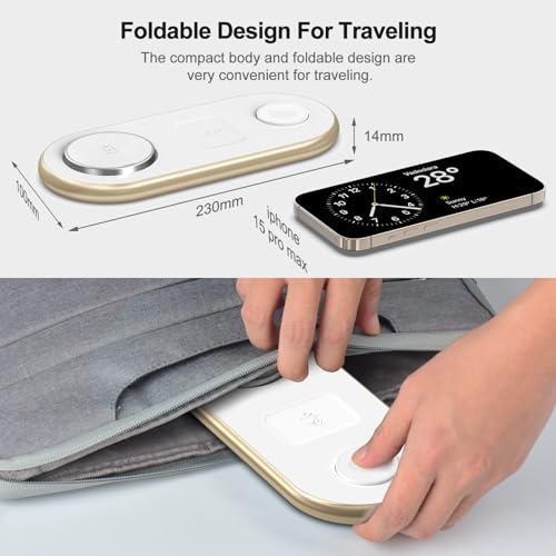 Magnetic Charging Station, 3 in 1 Faster Mag-Safe Wireless Charger Stand, Wireless Charging Pad for Apple Devices, iPhone 17/16/15/14/13/12 Series, iWatch Series, AirPods (Golden) - color: Golden