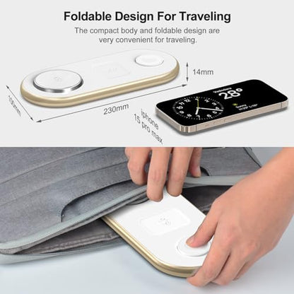 Magnetic Charging Station, 3 in 1 Faster Mag-Safe Wireless Charger Stand, Wireless Charging Pad for Apple Devices, iPhone 17/16/15/14/13/12 Series, iWatch Series, AirPods (Golden) - color: Golden