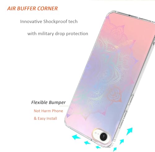 for iPhone 17e & 16e Case: Slim Clear Matte Cute Flowers Floral Design for Girls Women Military Grade Drop Protection TPU Bumper Shockproof Silicone Phone Cover (Rainbow Mandala) - color: Rainbow Mandala