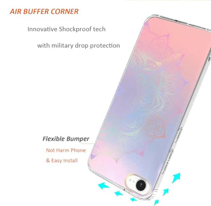 for iPhone 17e & 16e Case: Slim Clear Matte Cute Flowers Floral Design for Girls Women Military Grade Drop Protection TPU Bumper Shockproof Silicone Phone Cover (Rainbow Mandala) - color: Rainbow Mandala