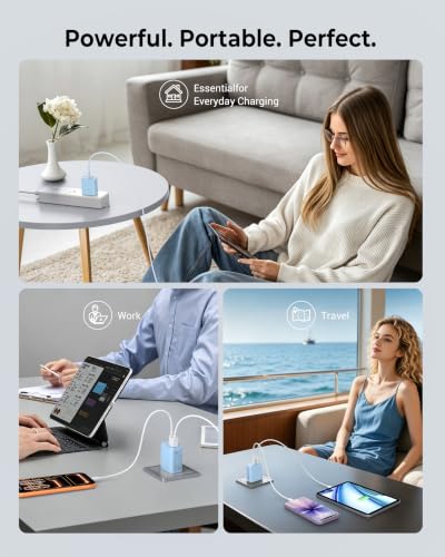 3 Pack USB C Wall Charger, 20W Durable Dual Port QC+PD 3.0 Power Adapter, Double Fast Plug Charging Block for Phone 14/15/16/17 Pro/Pro Max/Plus, XS/XR/X, Watch Series 8/7 Cube - color: Baby Blue