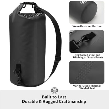 STOVER 5/10/25/30/40L Waterproof Dry Bag, Medium Lightweight Roll Top Dry Bag Backpack w/Waterproof Phone Case, Kayaking, Travel, Hiking, Fishing, Tubing, Camping, the Beach, Men/Women (Black) - color: 5/10l Black, size: 10L