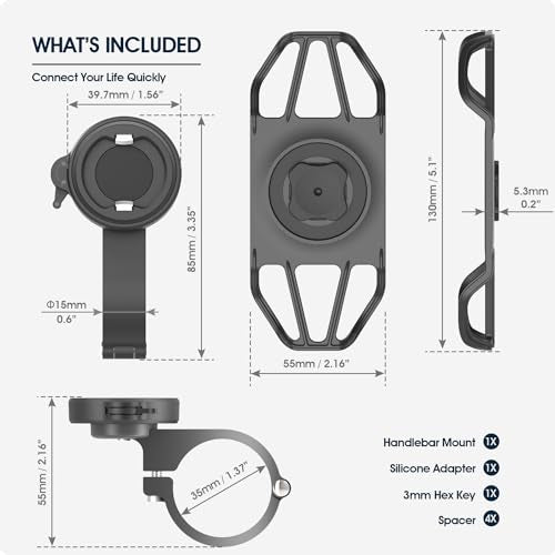 Bike Handlebar Phone Mount with Shockproof Silicone Grip – Quick-Lock Aluminum Out-Front Holder with Dual Safety Buckles & Elastic Strap, Fits 4.0”–6.7” Phones – Secure Fit for Road & Urban Rides - style: 【2-Buckle Style】Stem Mount + Silicone Adapter - Bl
