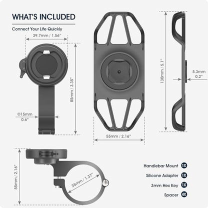 Bike Handlebar Phone Mount with Shockproof Silicone Grip – Quick-Lock Aluminum Out-Front Holder with Dual Safety Buckles & Elastic Strap, Fits 4.0”–6.7” Phones – Secure Fit for Road & Urban Rides - style: 【2-Buckle Style】Stem Mount + Silicone Adapter - Bl