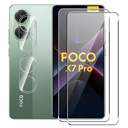 for Xiaomi Poco X7 Pro 5G Screen Protector with Camera Lens Protector, 9H Hardness Anti-Scratch Tempered Glass flim, Case Friendly, Anti-Fingerprint,Anti-Scratch (2+2 PACK) - color: Poco X7 Pro