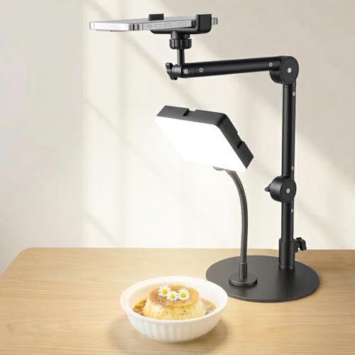 Overhead Phone Mount with Light, 360° Adjustable Height & Position