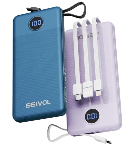 Portable Charger Built in 4 Cables, 10000mAh Power Bank, Blue&Purple - color: Blue&Purple