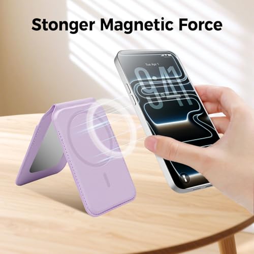 Upgraded for MagSafe Wallet with Makeup mirror，Stronger Magnetic rfid blocking Wallet for iPhone Air 17 16 15 14 13 12 Pro Max,4 Cards Holder with Adjustable Stand(Lavender) - color: Lavender