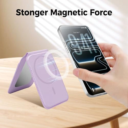Upgraded for MagSafe Wallet with Makeup mirror，Stronger Magnetic rfid blocking Wallet for iPhone Air 17 16 15 14 13 12 Pro Max,4 Cards Holder with Adjustable Stand(Lavender) - color: Lavender
