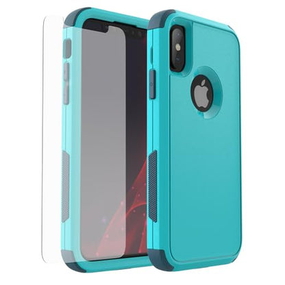 X-belmox for iPhone XR Phone Case [Dropproof] [Shockproof] Turquoise Green | 3-Layers Heavy Duty Drop Protection Case Cover for iPhone XR with Screen Protector, Rugged Protective XR Phone Case 6.1 Inch - color: Turquoise