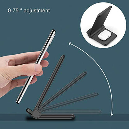 25W Wireless Charger,Foldable 2 in 1 Wireless Charging Station for Apple iPhone 16/16 Pro/15/14/13/12/11/Plus/SE/X/Airpods,PDKUAI 15W Fast Dual Wireless Induction Charge Stand for Samsung/LG - color: Black