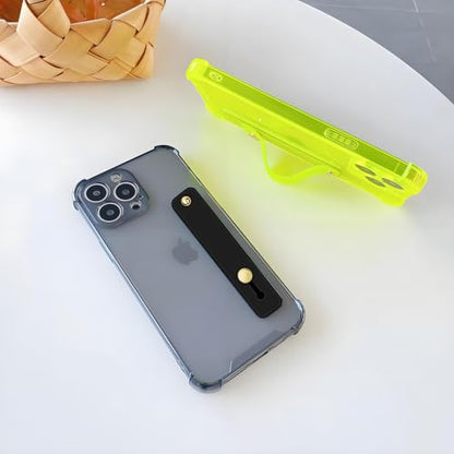 Compatible for iPhone 12 Case with Strap Holder Stand - Neon Green | Wristband Kickstand, Clear Soft TPU, Adjustable Finger Hand Grip Loop, Shockproof Bumper Rugged Cover - color: Neon Green, size: iPhone 12 6.1"