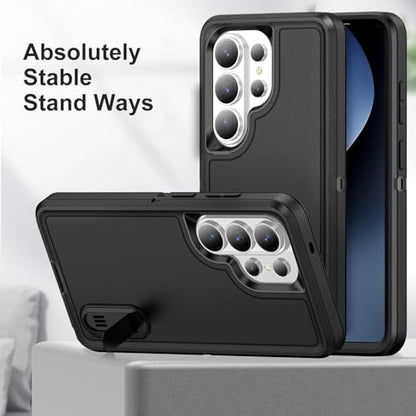 for Samsung Galaxy S26 Ultra Case with Kickstand Case 3-Layer Military Grade Protective Case Cover Silicone Heavy Duty Rugged Shockproof for Galaxy S26 Ultra Phone Case (Black+Black) - color: Black+Black