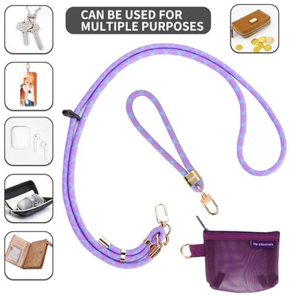 HOTEMIA Phone Lanyard and Wrist Straps, Adjustable Cell Phone Lanyard Crossbody with Detachable Wallet, 8mm Thick iPhone Lanyard for Around the Neck (Purple+Wallet) - color: Purple+wallet