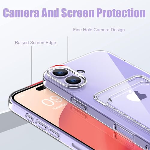 MZELQ Compatible with iPhone 16 Case Card Holder -Clear | Wallet Cover,Camera Protection + Screen Protector Soft Card Slot Phone Case - color: Clear, size: iPhone 16