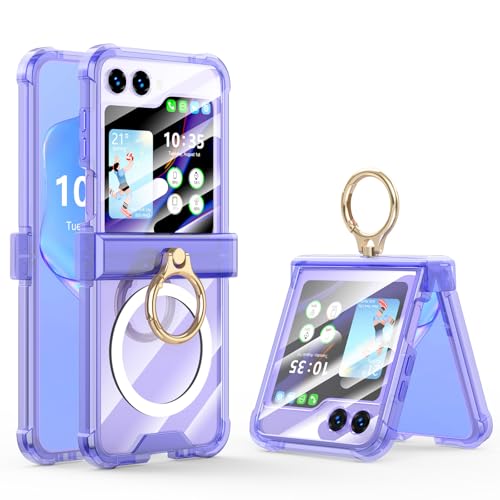 Case for Samsung Galaxy Z Flip 6 Case with Ring Shockproof Kickstand Hinge Protection Compatible with Magsafe Phone Cover for Samsung Galaxy Z Flip 6 5G(Violet) - color: Violet