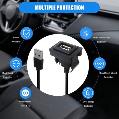Improved Universal USB Dash Socket for Toyota - 34x23mm Flush Mount with 9.84" Extension Cord
