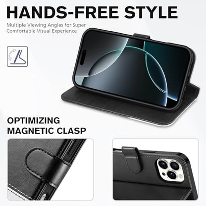 TUCCH Wallet Case for iPhone 16 Pro Max 6.9", 4 Card Holders, Black & White | RFID Blocking, Viewing Stand, Shockproof TPU Shell, PU Leather, Magnetic Closure, Protective Folio Flip Cover - color: Black & White