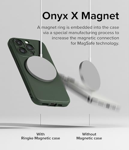 Ringke Onyx for iPhone 15 Pro Case, [Compatible with MagSafe] Oil & Dirt Resistant, Individual Lens Covers for Cameras, Non-Slip Enhanced Grip Lightweight Cover - Magnetic Dark Green | Compatible with MagSafe, Anti-Fingerprint, Slim & Lightweight, Full-Co