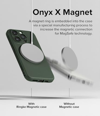 Ringke Onyx for iPhone 15 Pro Case, [Compatible with MagSafe] Oil & Dirt Resistant, Individual Lens Covers for Cameras, Non-Slip Enhanced Grip Lightweight Cover - Magnetic Dark Green | Compatible with MagSafe, Anti-Fingerprint, Slim & Lightweight, Full-Co