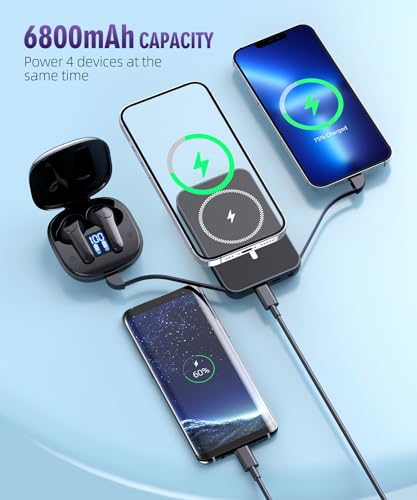 Battery Pack for Magnetic Power Bank, 6800mAh Wireless Portable Charger with PD30W Fast Charging, Battery Pack Built-in 2 Output Cables for iPhone Series(Black) - color: Black