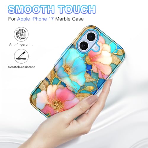Btscase Compatible with iPhone 17 Case 6.3 Inch 2025,Marble Pattern 3 in 1 Heavy Duty Shockproof Full Body Rugged Hard PC+Soft Silicone Drop Protective Women Girl Phone Cases, Pink Cyan - color: Pink Cyan, size: iPhone 17
