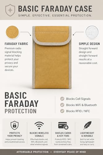 Faraday Phone Pouch Signal Blocking RFID/Cell/WiFi/GPS Shielding Bag Anti-Tracking Privacy Case for Smartphones & Key Fobs Dual-Layer RF Isolation with Ripstop Exterior Tan - color: Tan