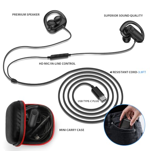 ASKUBSKU USB C Headphones Over Ear Hooks for Samsung S26 Ultra S25 S24 S23