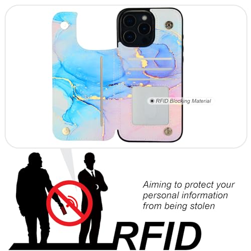 HAOPINSH for iPhone 16 Pro Max Wallet Case with Card Holder, Pink Blue Marble Pattern Back Flip Folio PU Leather Kickstand Card Slots Case for Women Girls, Double Magnetic Clasp Shockproof Cover 6.9" - color: Pink Blue Marble