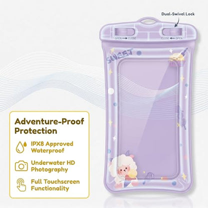 3 Pack Waterproof Phone Pouch with Lanyard Underwater Dry Bag case Universal high Transparency Touch Screen Protective case Suitable for Beach and Travel-Goat-Dog-Flower - color: GOAT-DOG-FLOWER, size: 3Pack