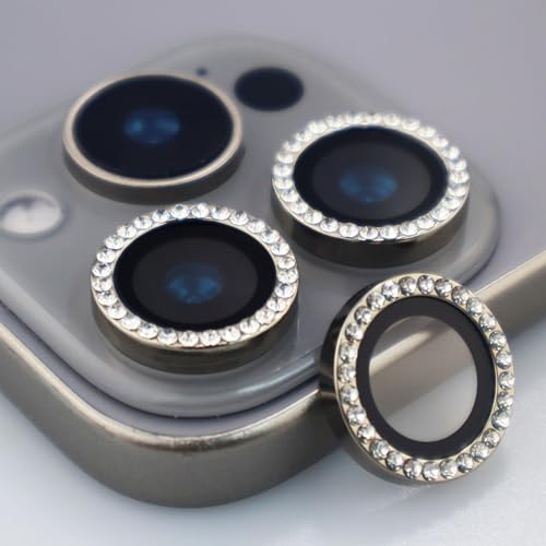 BONVAN for iPhone 15 Pro/Pro Max/14 Pro/ProMax Camera Lens Protector - Bling Glitter Diamond Metal Crystal Tempered Glass Screen Accessories Rhinestones Lens Cover (Grey) - color: Grey