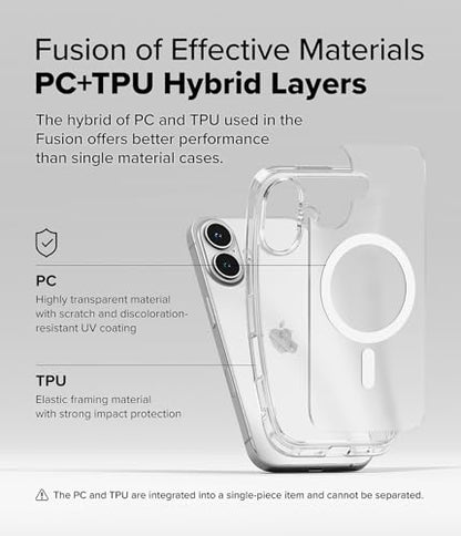 Ringke for iPhone 16 Case [Fusion Magnetic Matte Clear] | Compatible with MagSafe, Oil & Dirt Resistant, Anti-Fingerprint Technology Prevents Oily Smudges, Feels Velvety Soft - size: iPhone 16