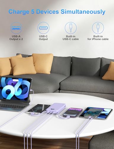 Ffnpua Portable Charger Power Bank 10000mAh PD20W w/Built-in Cables