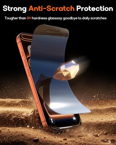 360° Privacy Screen Protector for iPhone 16/15,Full Coverage 9H+ Hardness Tempered Glass Easy Installation Anti Spy Private Bubble-Free