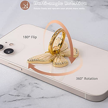 Doflyesky Butterfly Cell Phone Ring Grip Holder, 360 Degrees Rotation Phone Ring Grip Stand, Metal Finger Kickstand Compatible with iPhone, Samsung Galaxy, Android Phone