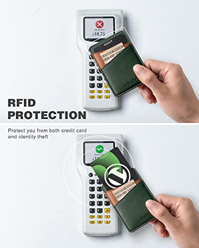 VULKIT Phone Card Holder Wallet Leather Adhesive Pocket RFID Blocking Credit Card Sleeves Stick Back of Phone Smartphones - color: Green