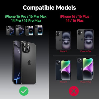 CACOE Metal Camera Lens Protector for iPhone 16Pro/16ProMax/14Pro/14ProMax - color: Dark Black
