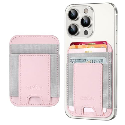 Phone Card Holder, Leather Phone Wallet Stick On, Fit 7 Cards | RFID Blocking, Stronger Adhesive Card Holder Back of Phone, Credit Card Holder for Phone Case iPhone, Samsung, Baby Pink - color: Pink