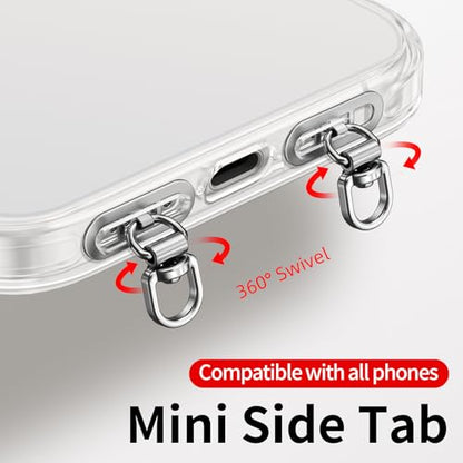 saxsion Side-Mount Phone Tether Tab, Metal Lanyard Patch, 360° Swivel Clip, 304 Stainless Steel, Won't Block Charging Port - color: Fashion Silver*4