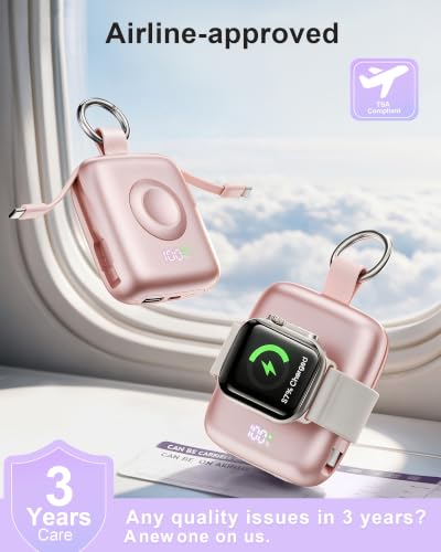 Portable Charger 3 in 1, Smaller 10000mAh Built-in Cables 22.5W Power Bank - color: Pink