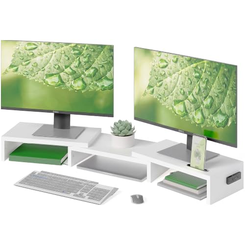 BONTEC Dual Monitor Stand Riser, Adjustable Length & Swivel Angle, White - color: White, size: 42.5 in