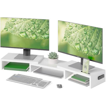 BONTEC Dual Monitor Stand Riser, Adjustable Length & Swivel Angle, White - color: White, size: 42.5 in