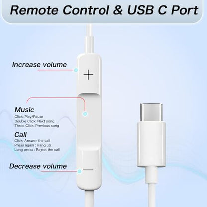 USB C Headphones Wired for iPhone 17 16 15 Pixel Galaxy