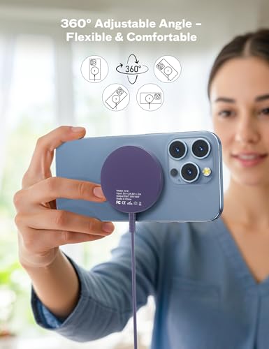 Bohuma Magnetic Wireless Charger for iPhone – 15W Fast Charging Pad with Dual Ports - Compatible with iPhone 12-17 & AirPods 4 3 2 Pro – Purple Sleek Aluminum Alloy Design for Home, Office & Travel - color: Purple