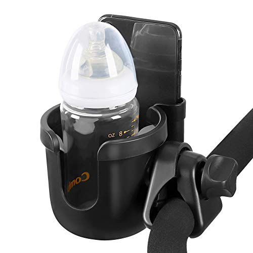 Accmor Stroller Cup Holder with Phone Holder, Bike Cup Holder, Universal Cup Holder for Uppababy Nuna Strollers, 2-in-1 Drinks Holder for Walker, Wheelchair, Scooter - color: All Black