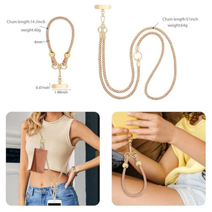 Crystal Phone Strap Crossbody and Wrist Lanyard, Anti Theft Layered & Wrist Strap Cell Phone Neck for Women - color: Light Brown