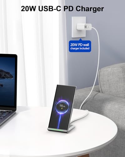 NANAMI Fast Wireless Charger, Charging Stand[with 20W PD Adapter] 7.5W Compatible with iPhone 18 Pro/18 Pro Max/17/17 Air/16/15/14/13/12, 10W for Samsung Galaxy S26/S26+/S25/S25 Ultra/S24/S23/S22 - color: Elegant Silver