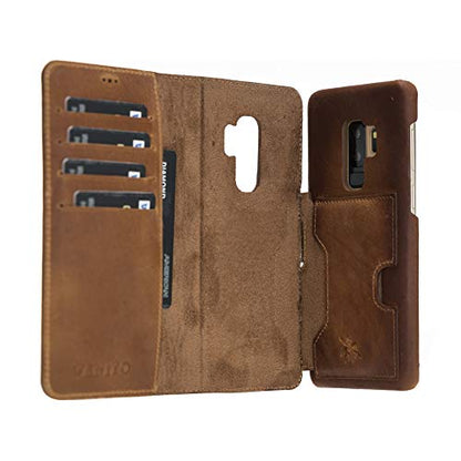 Venito Florence Leather Wallet Phone Case Compatible with Samsung Galaxy S9 - Extra Secure with RFID Blocking - Detachable Phone Wallet - Antique Brown - color: Antique Brown, size: S9